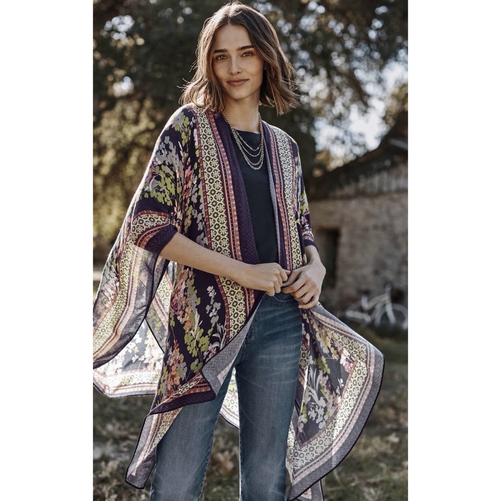 J. Jill Paisley-Print Ruana Open Front Poncho Shawl Layering Wrap One Size NWOT